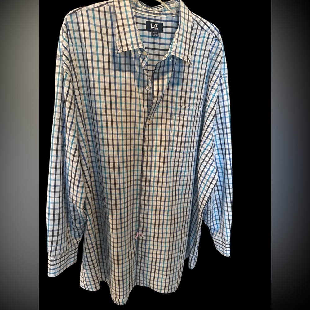 3XB 3TG cutter & buck Men's Blue and White Checkered Shirt